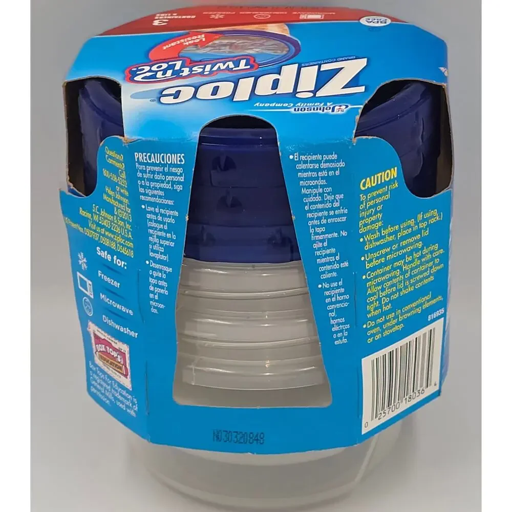 NEW Ziploc Twist n Lock Loc 3 Pack Small Round Plastic Containers Lids 16oz